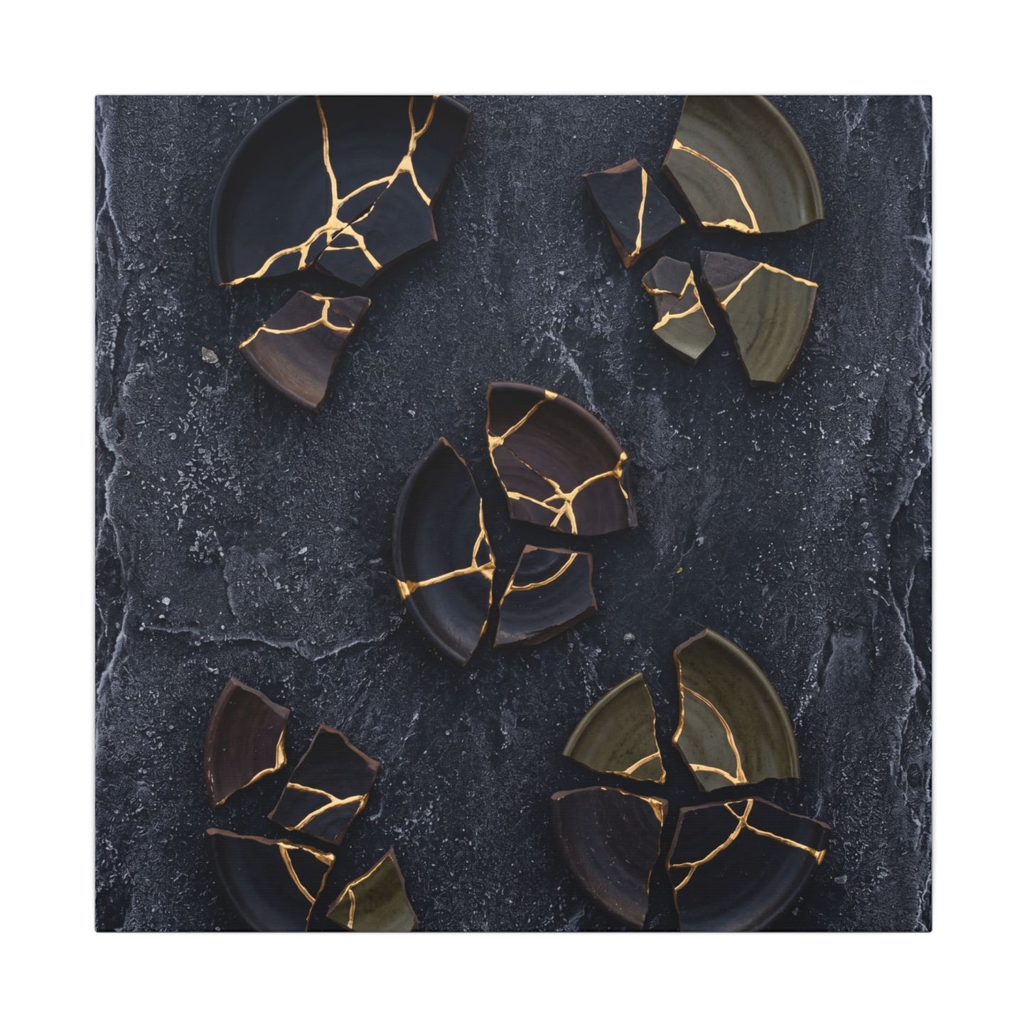 Broken Pottery Canvas Art | Winter Dark Japandi Shadow Zen Art
