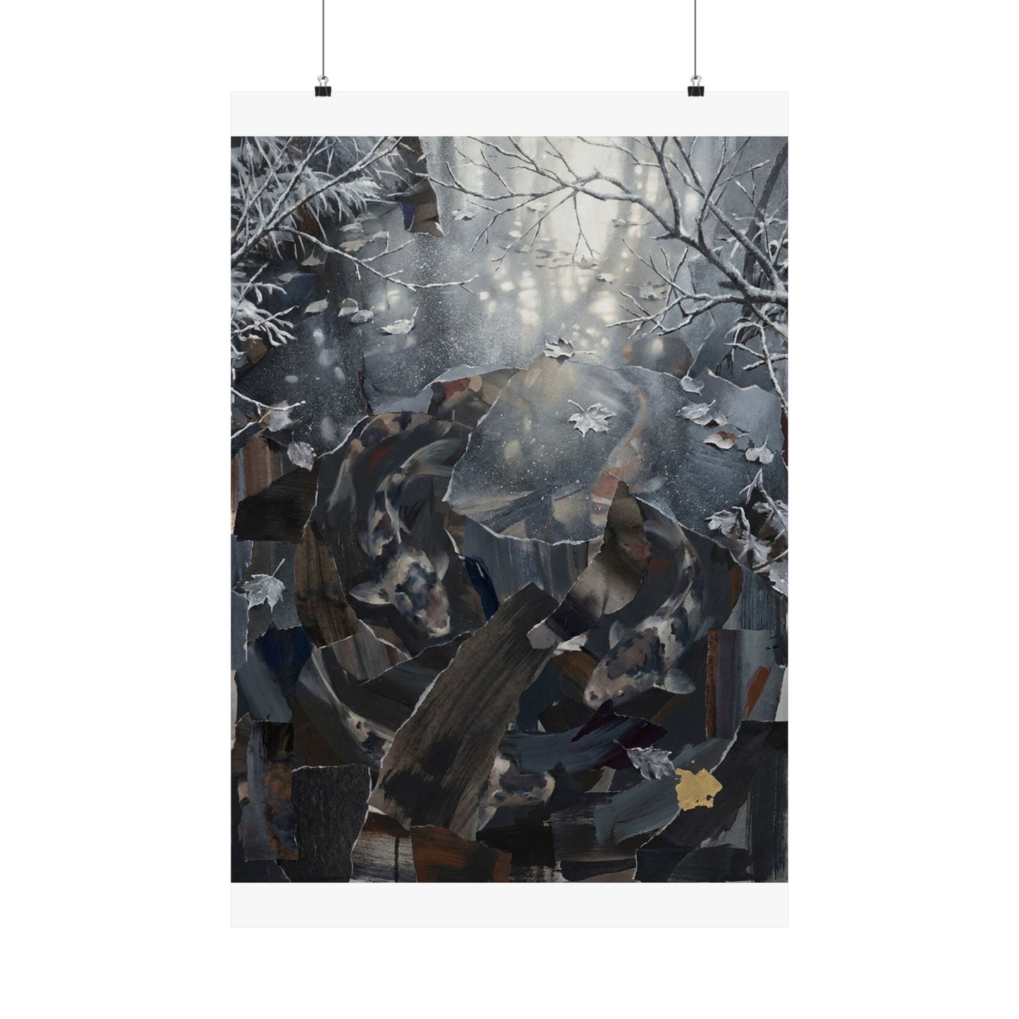 Koi Pond Wall Art Print | Winter Dark Japandi Shadow Zen Art