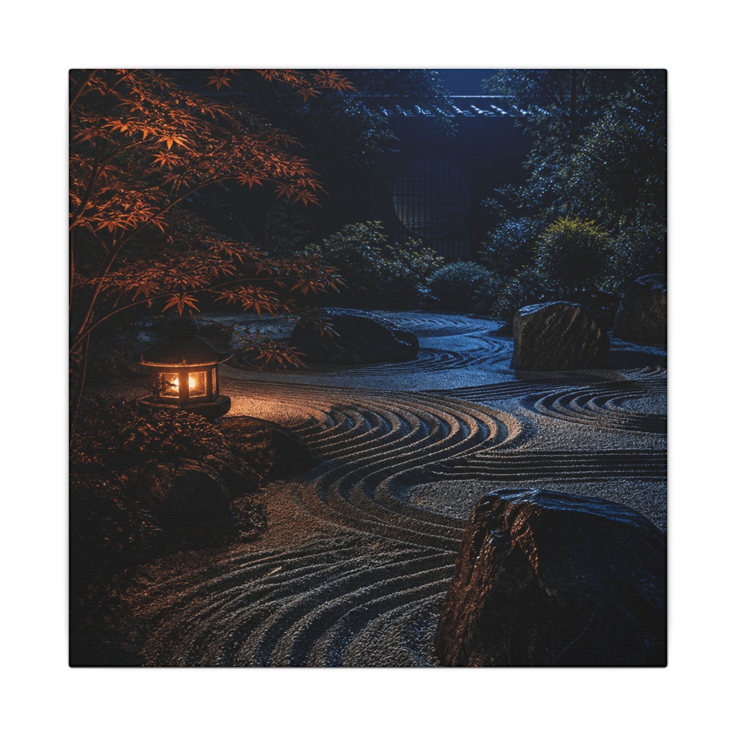 Summer Rock Garden Shadow Zen Canvas Art | Moody Decor