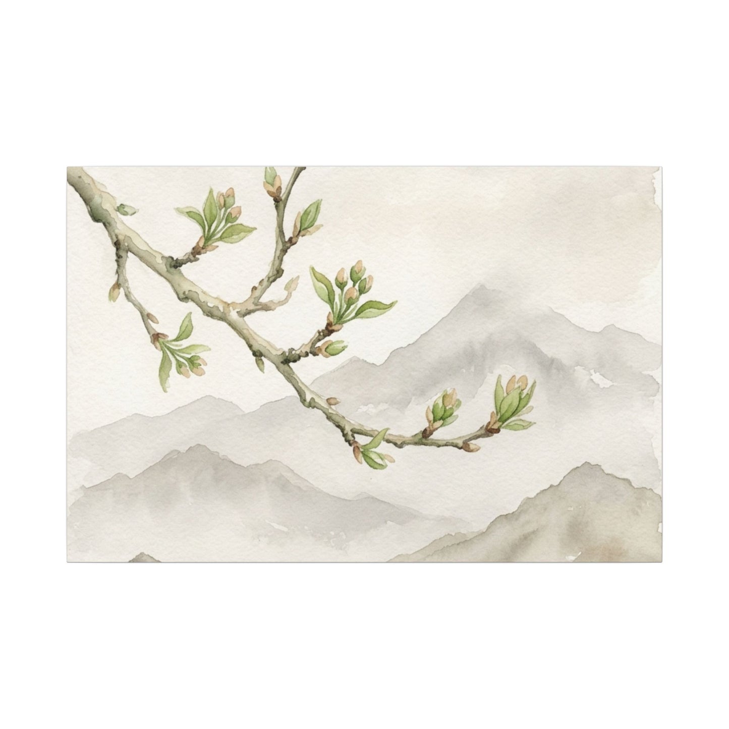 Spring Mountain Mist Watercolor Canvas Art | Cozy Decor