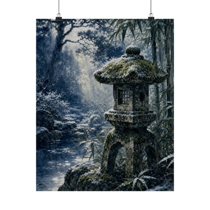 Zen Stone Lantern in Dappled | Sumi E Wall Art Print