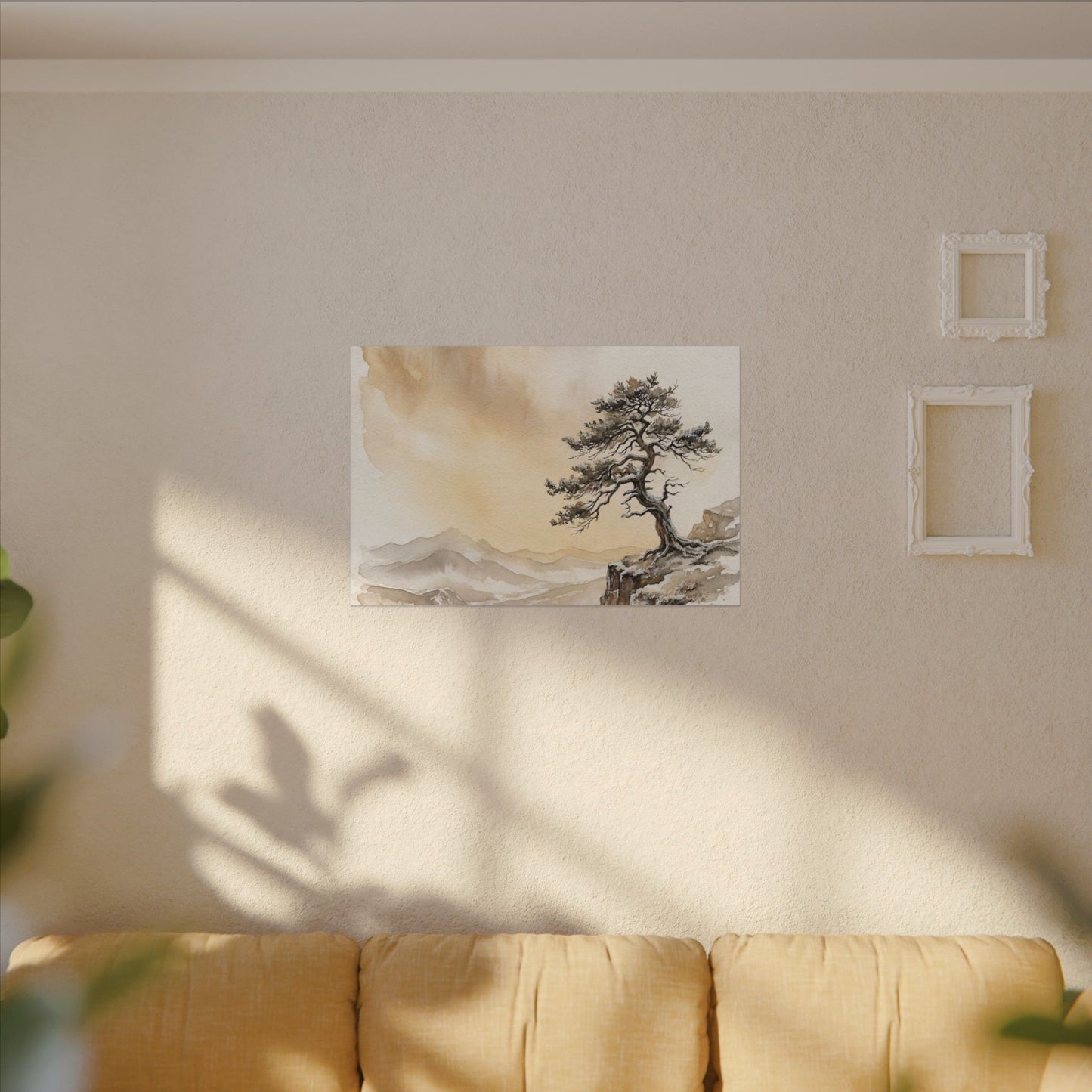 Pine Tree Canvas Art | Winter Japandi Watercolor Art