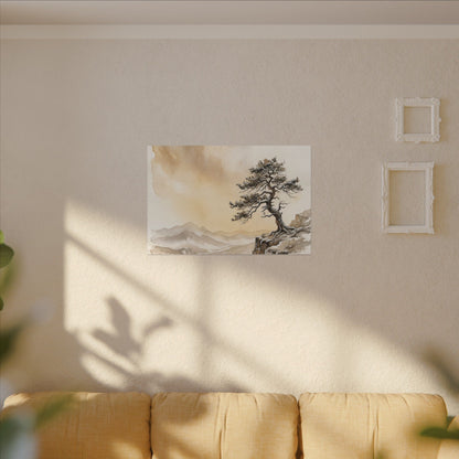 Pine Tree Canvas Art | Winter Japandi Watercolor Art