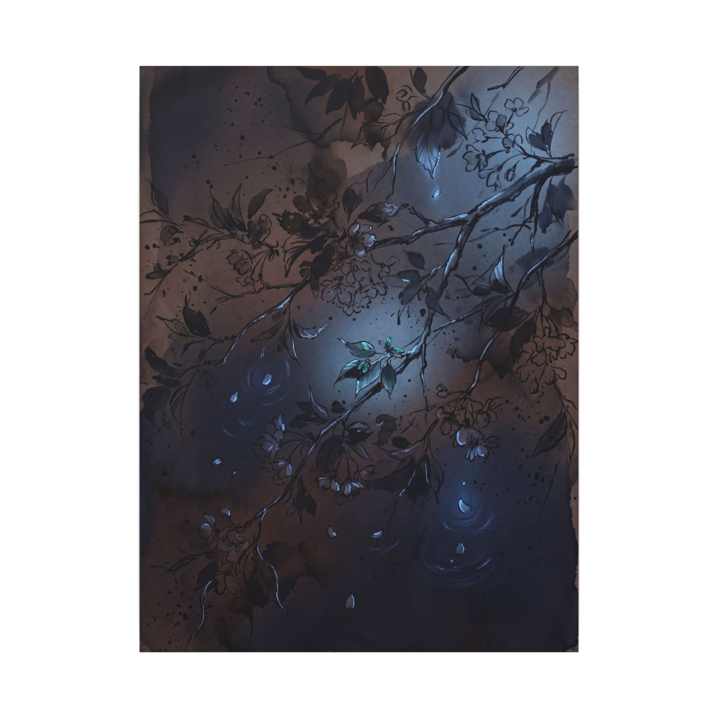 Bold Cherry Blossom Canvas Art - Charcoal Ink Dark Japandi