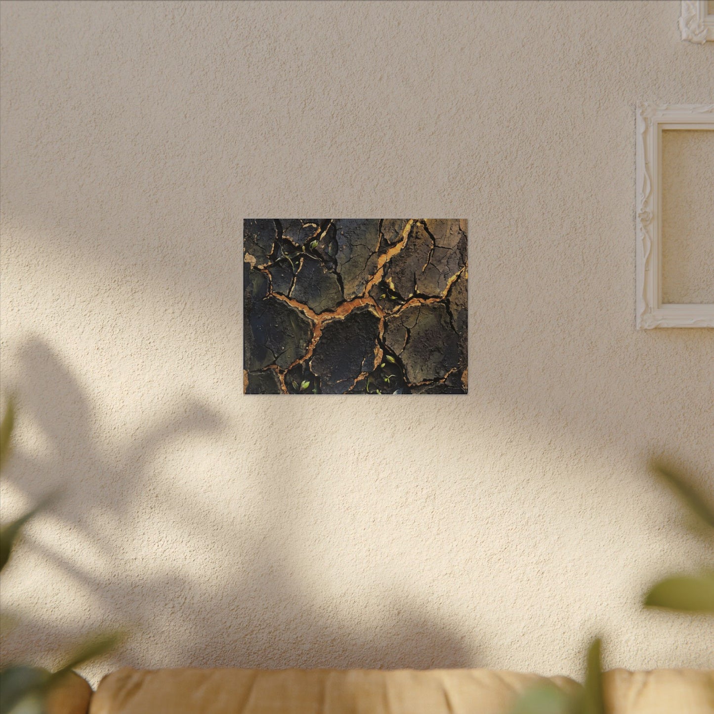 Cracked Earth Spring Canvas Art | Dark Japandi Atmospheric Design