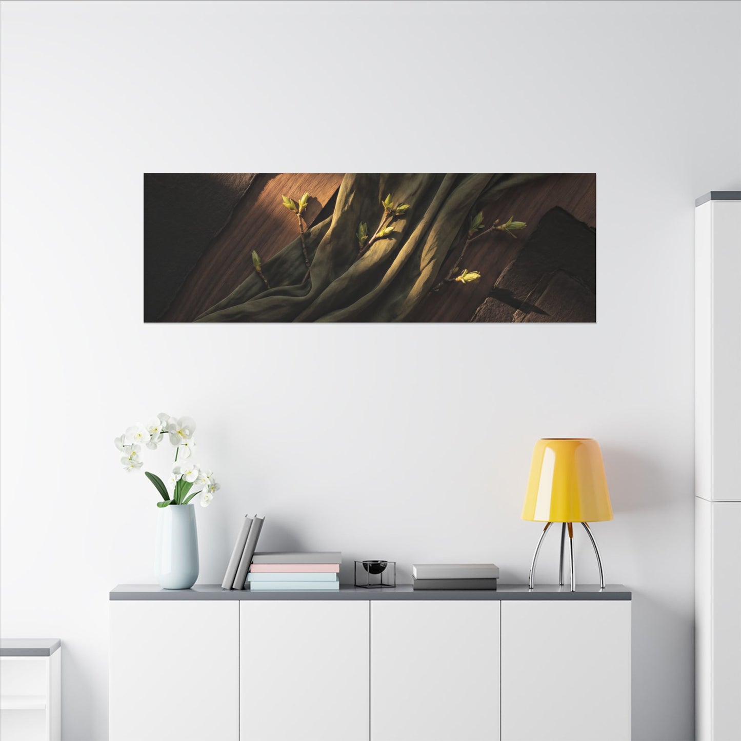 Silk Drape Canvas Art | Spring Dark Japandi Dark Texture Art