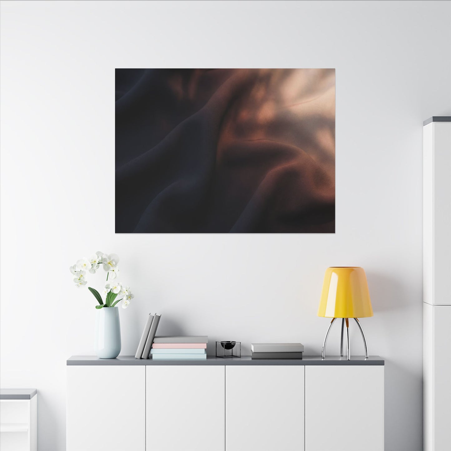 Dark Japandi Silk Drape in Dawn | Shadow Zen Canvas Art