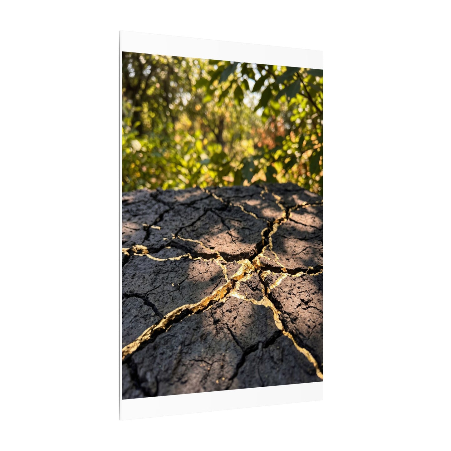 Shibui Cracked Earth Canvas Art - Kintsugi Gold Repair