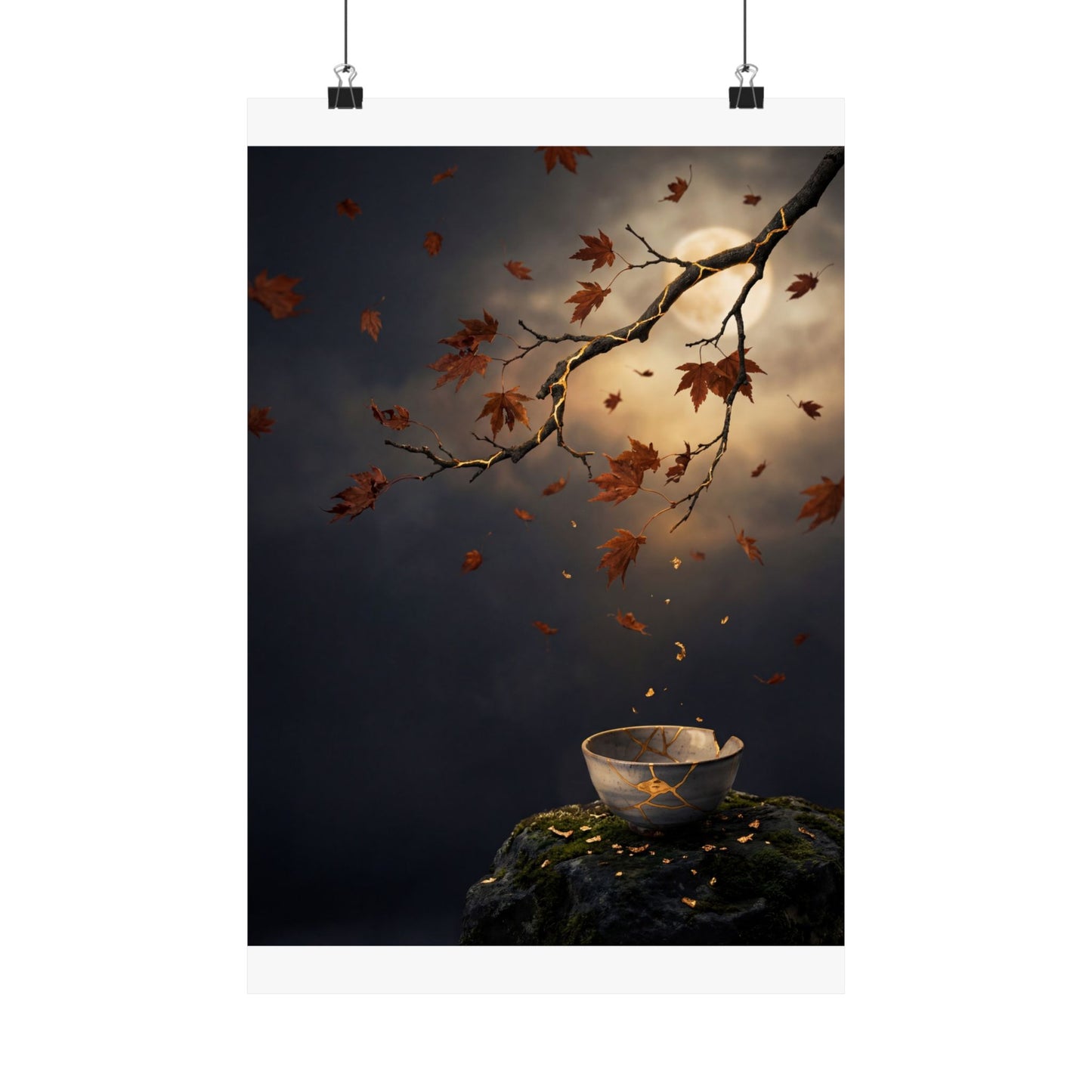Kintsugi Moonlit Garden in Golden Hour | Gold Repair Wall Art Print Art Print