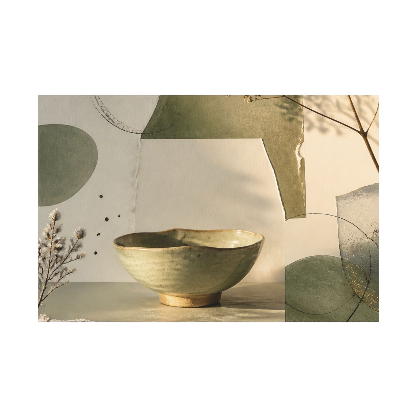 Warm Ceramic Bowl Canvas Art - Minimal Line Japandi