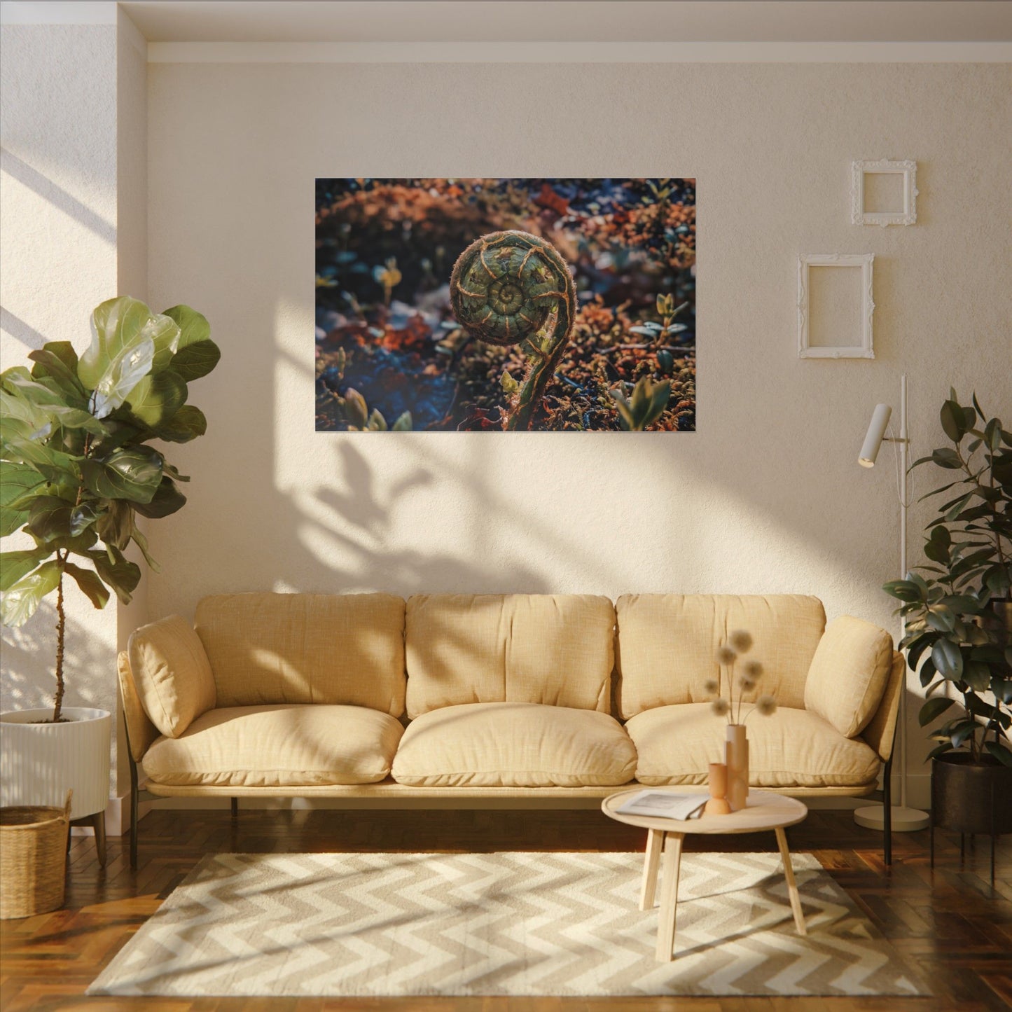 Kintsugi Fern Unfurling in Dappled | Gold Vein Canvas Art