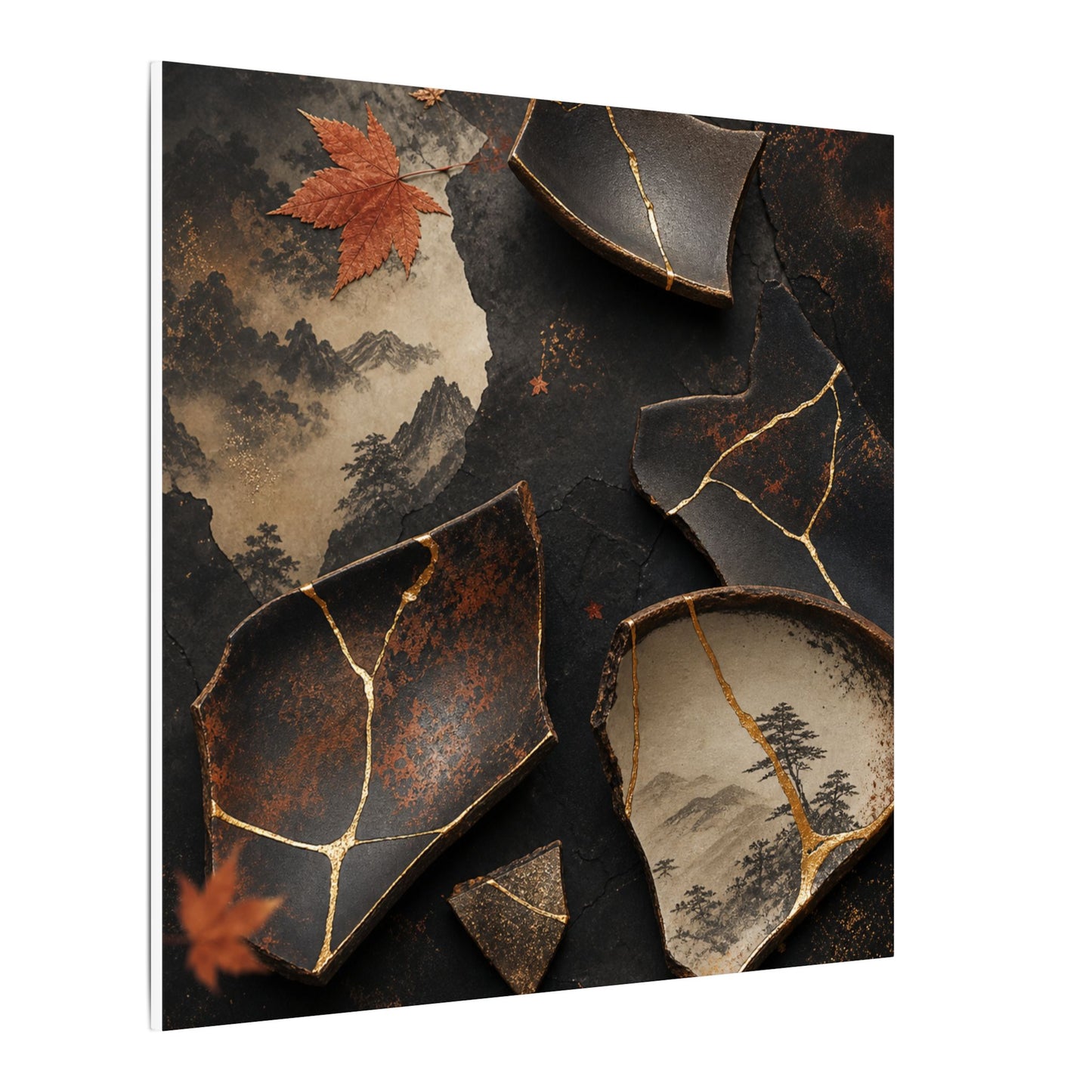 Broken Pottery Gold Vein Canvas Art | Philosophical Kintsugi Art