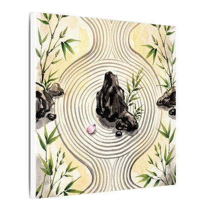 Zen Rock Garden in Golden Hour | Sumi E Canvas Art