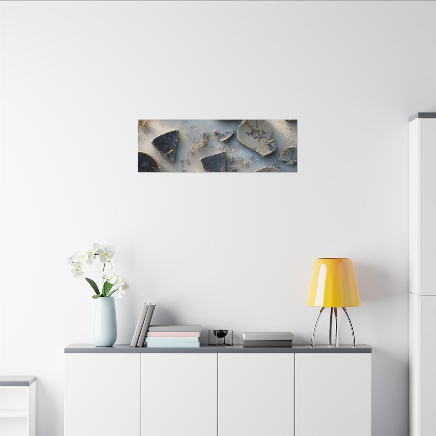 Broken Pottery Canvas Art | Winter Kintsugi Gold Vein Art
