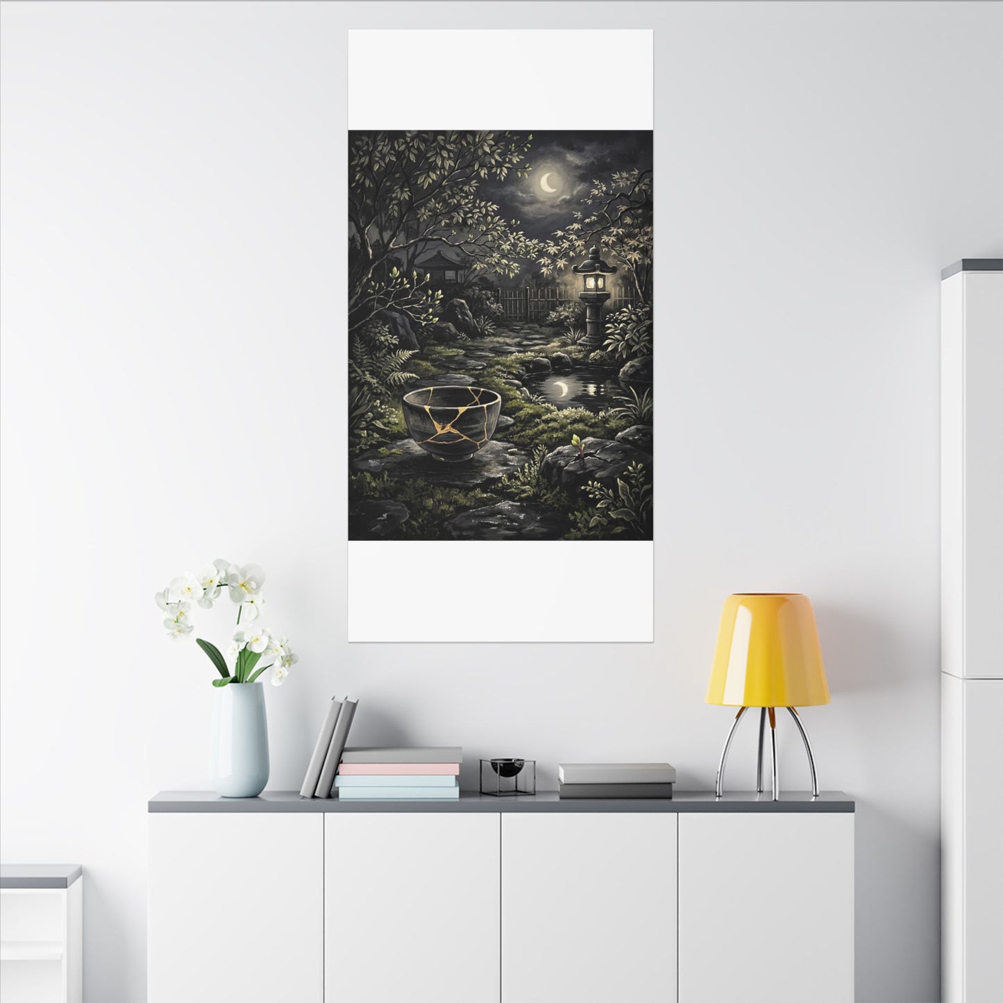 Kintsugi Moonlit Garden in Dappled | Gold Repair Canvas Art