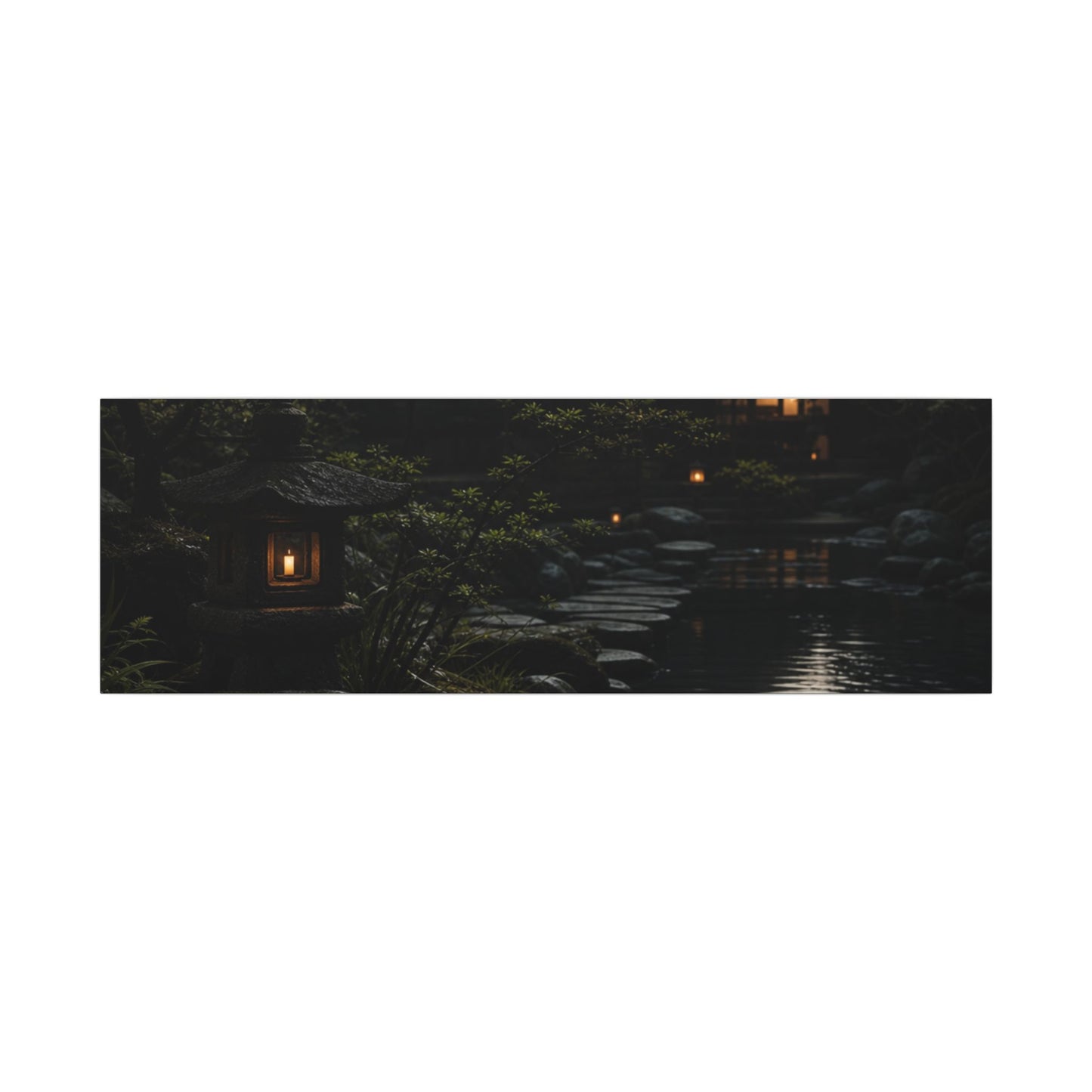Moonlit Garden Shadow Zen Canvas Art | Sophisticated Dark Japandi Art