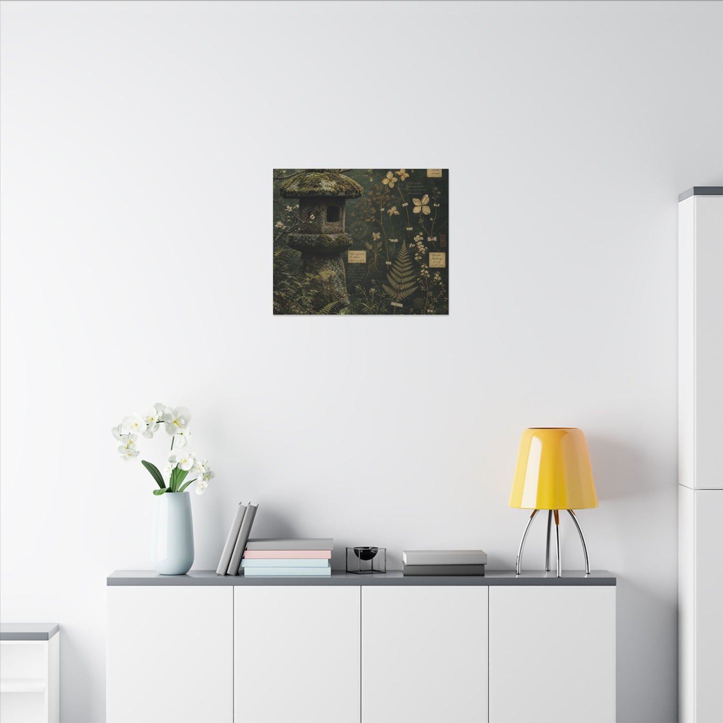 Spring Stone Lantern Herbarium Canvas Art | Nostalgic Decor