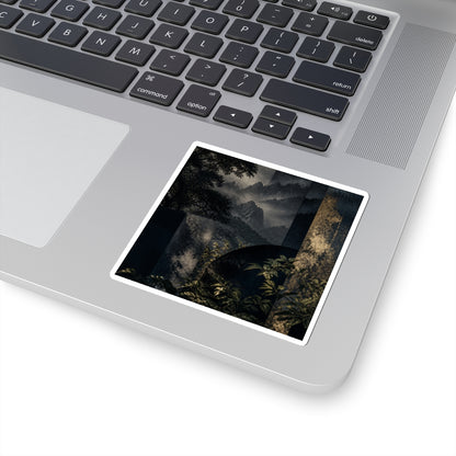 Moody Mountain Mist Sticker - Moody Minimal Dark Japandi
