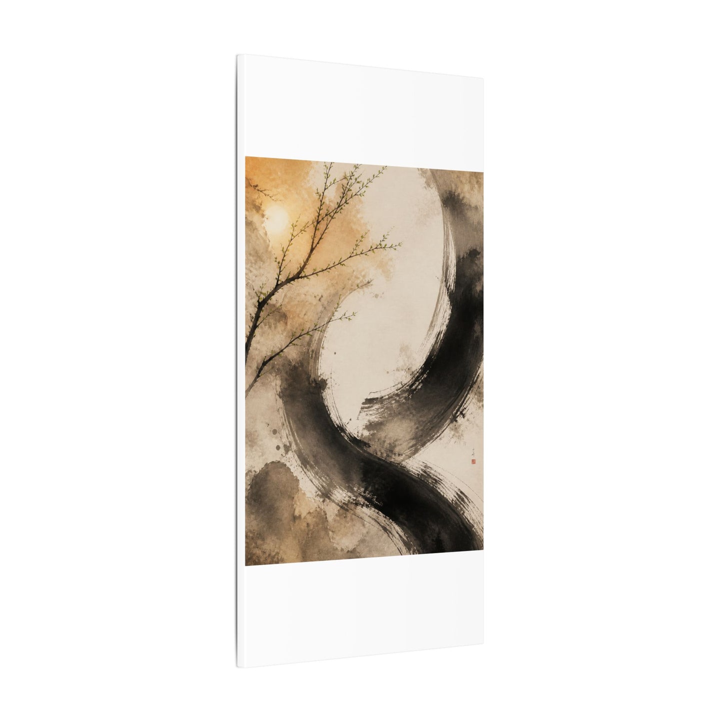 Japandi Ink Brushstroke in Golden Hour | Watercolor Canvas Art