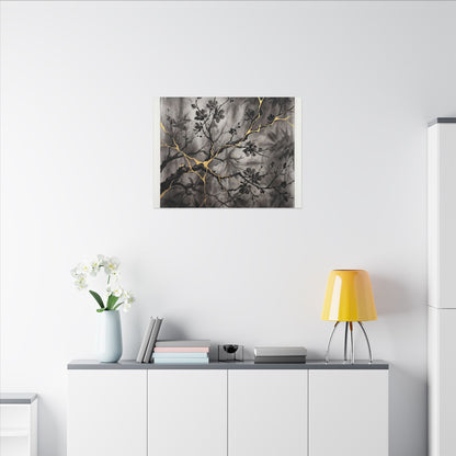 Kanso Cherry Blossom Canvas Art - Kintsugi Crackle Gold