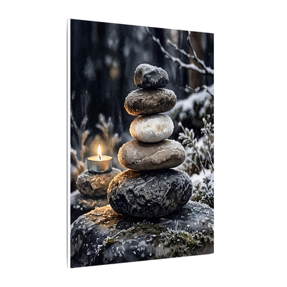River Stones Canvas Art | Winter Japandi Watercolor Art