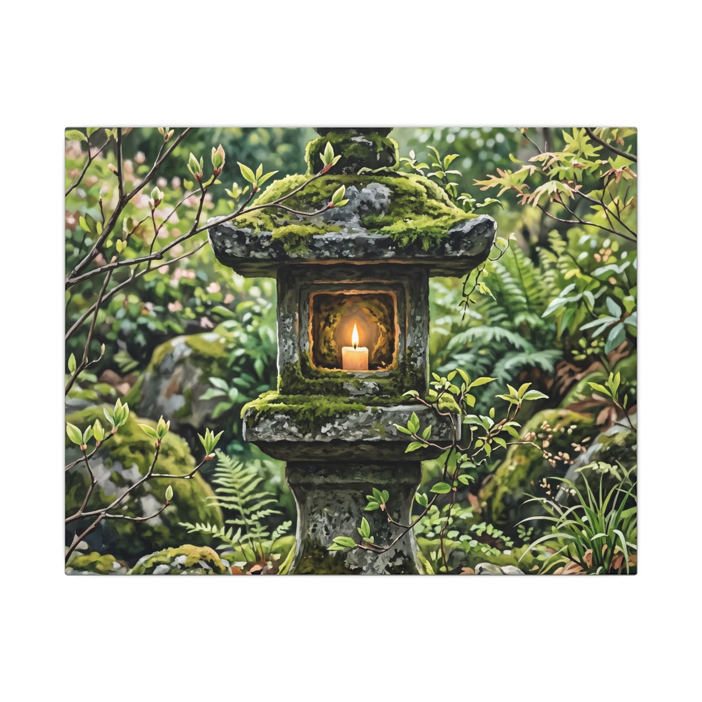 Neutral Stone Lantern Canvas Art - Japanese Pattern Japandi