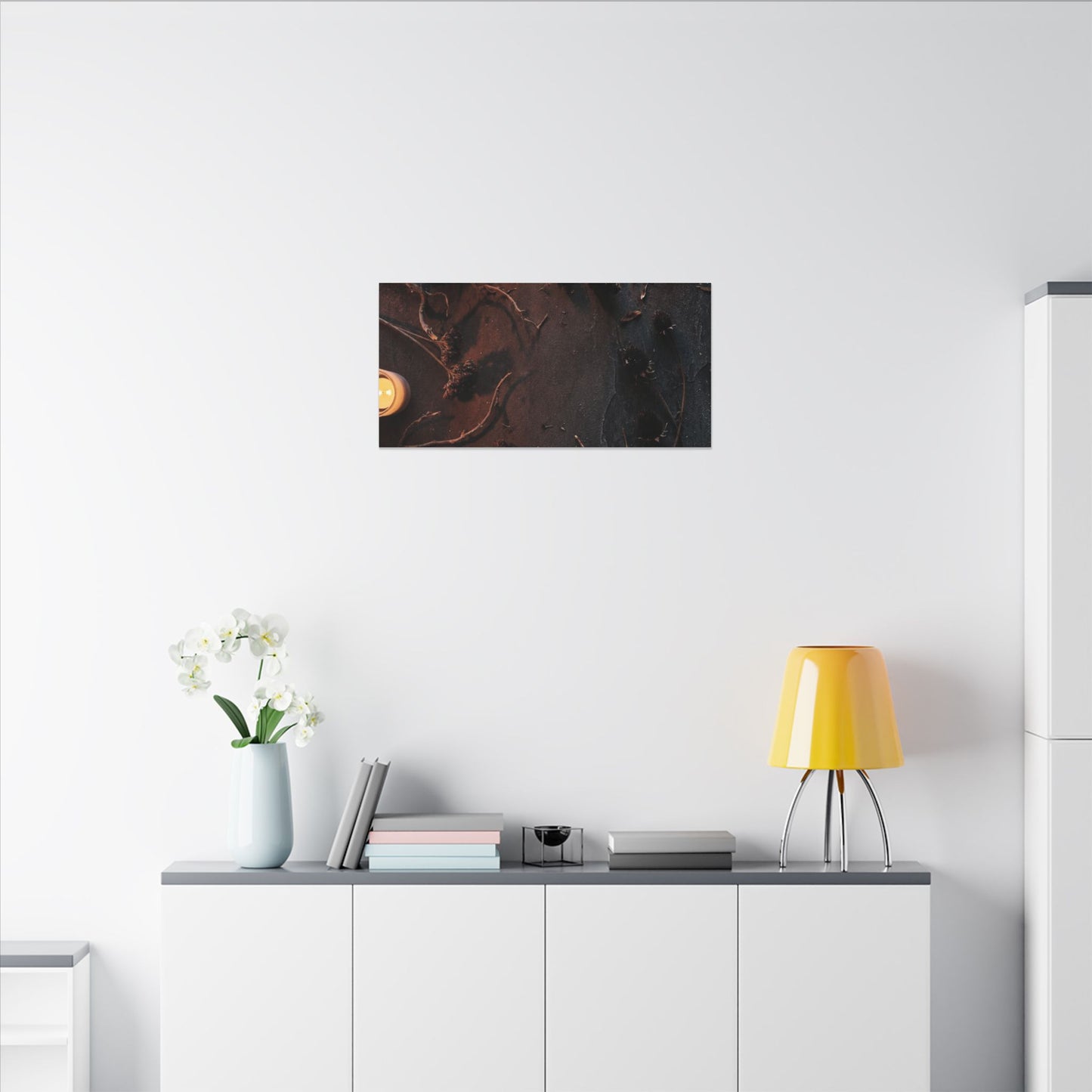 Dried Flowers Canvas Art | Winter Dark Japandi Moody Minimal Art