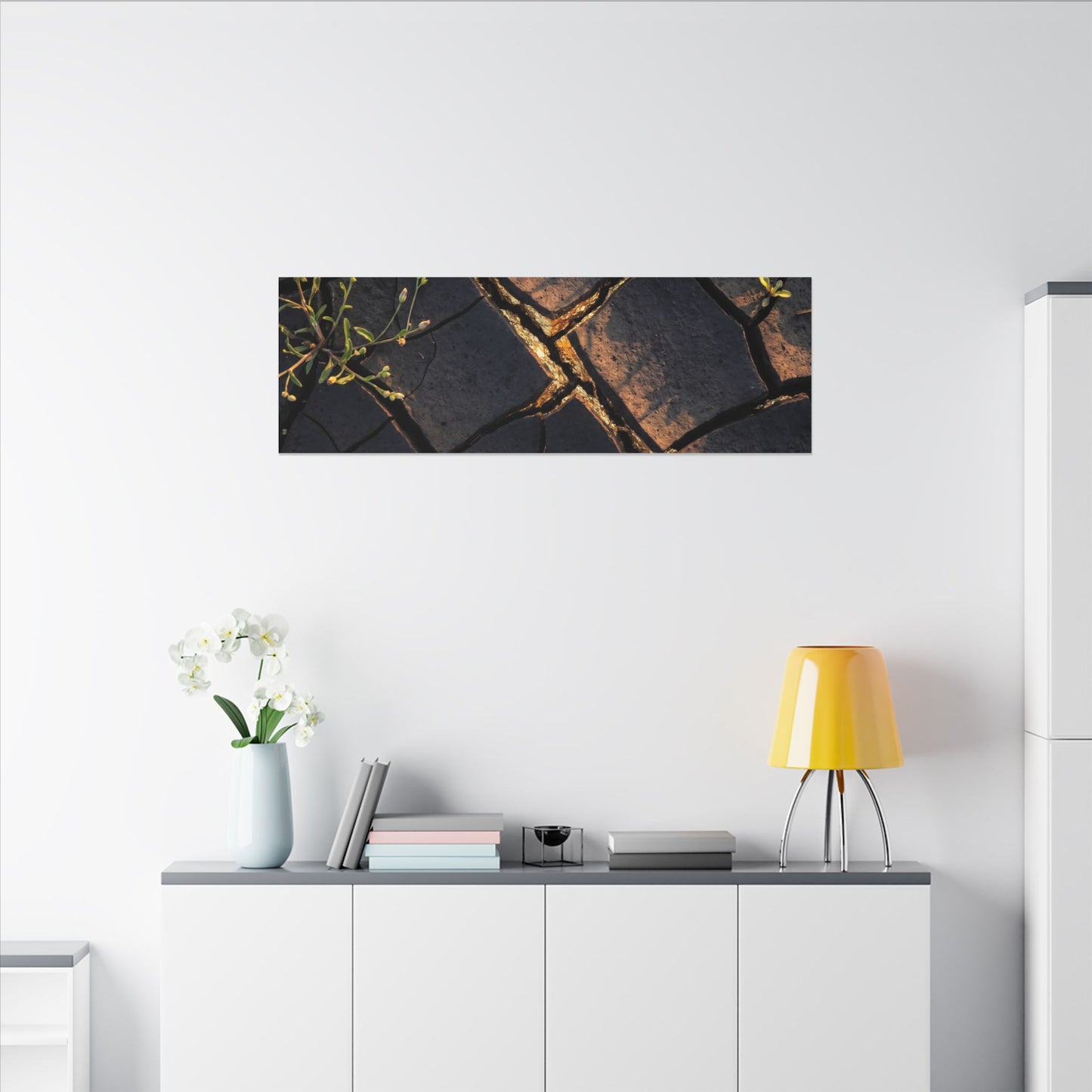 Kintsugi Cracked Earth in Golden Hour | Gold Vein Canvas Art
