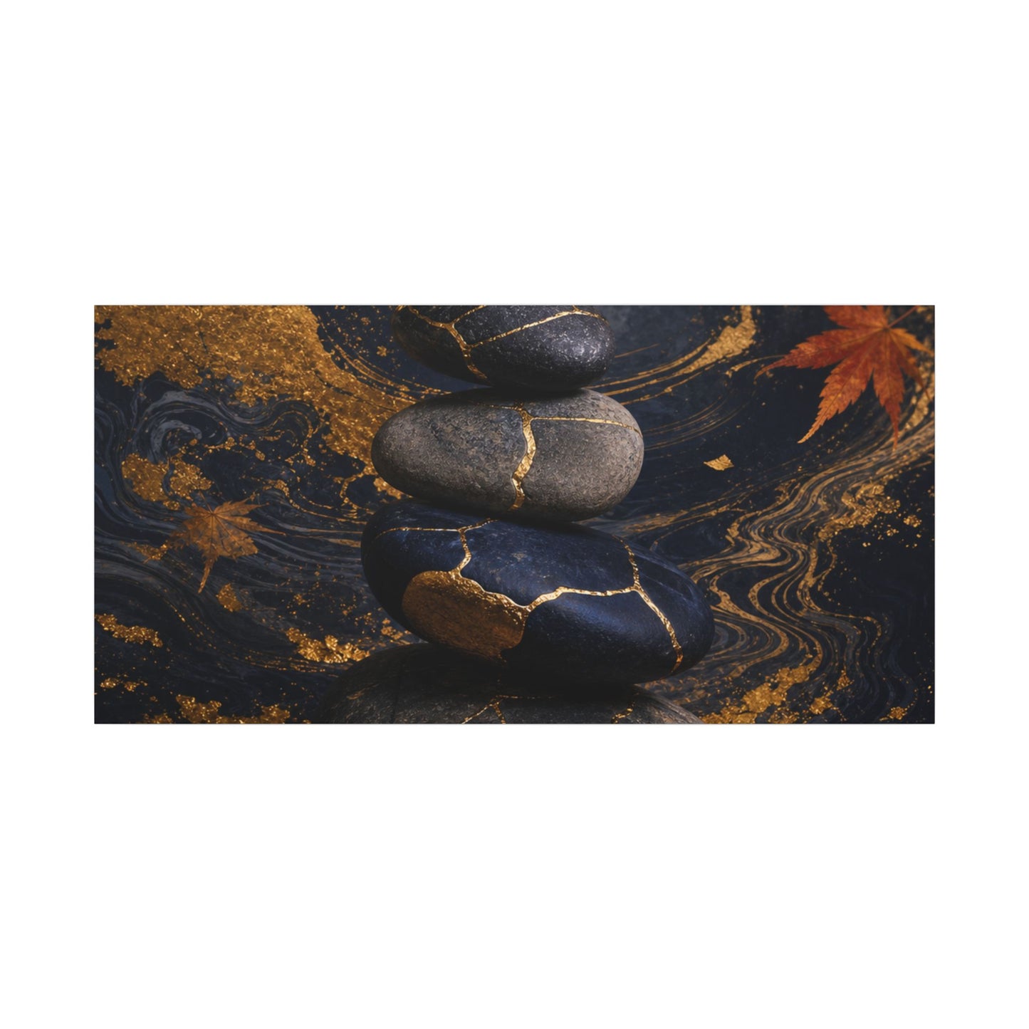River Stones Autumn Canvas Art | Kintsugi Artful Design