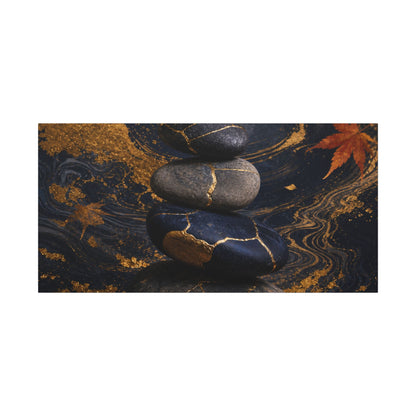 River Stones Autumn Canvas Art | Kintsugi Artful Design