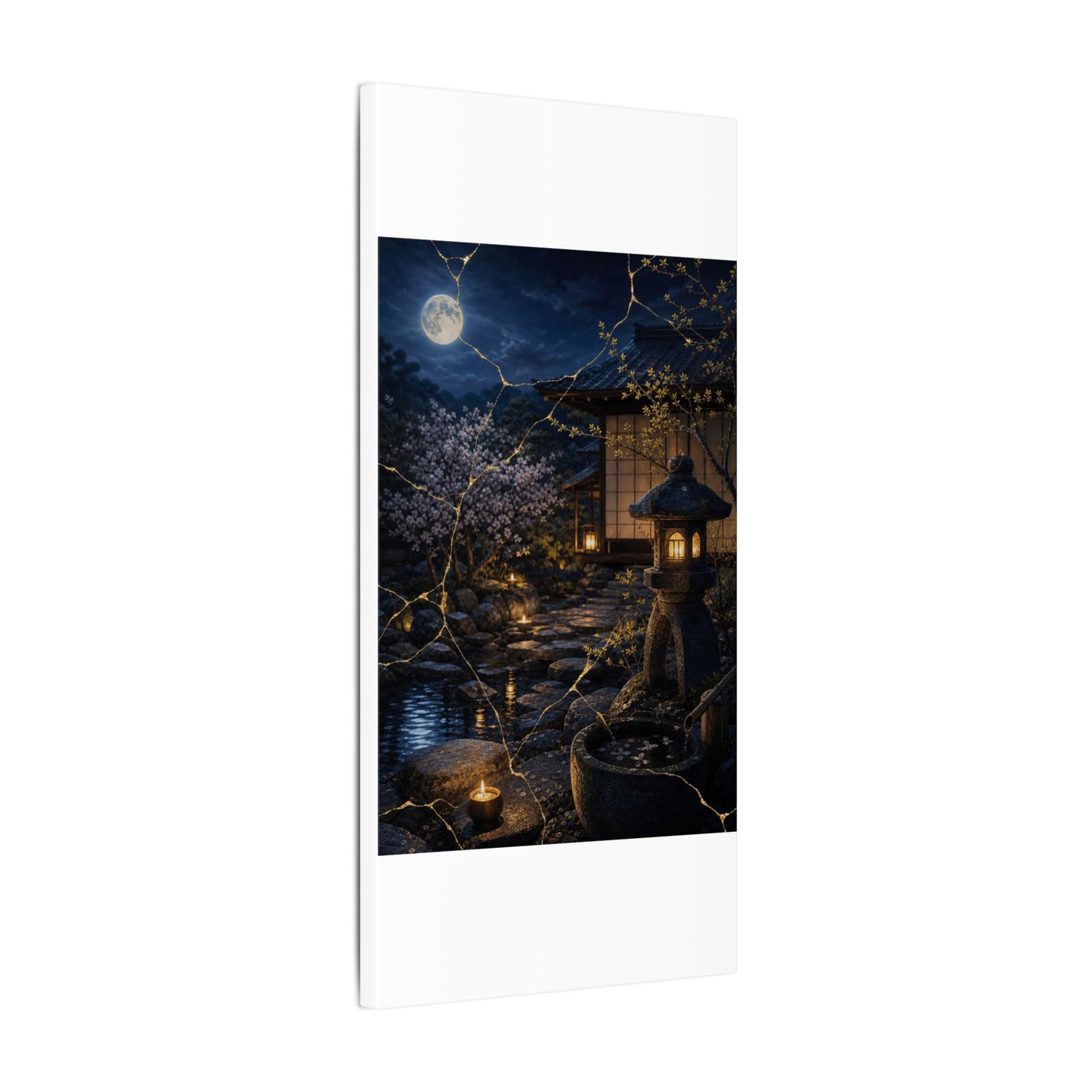 Seijaku Moonlit Garden Canvas Art - Kintsugi Gold Vein