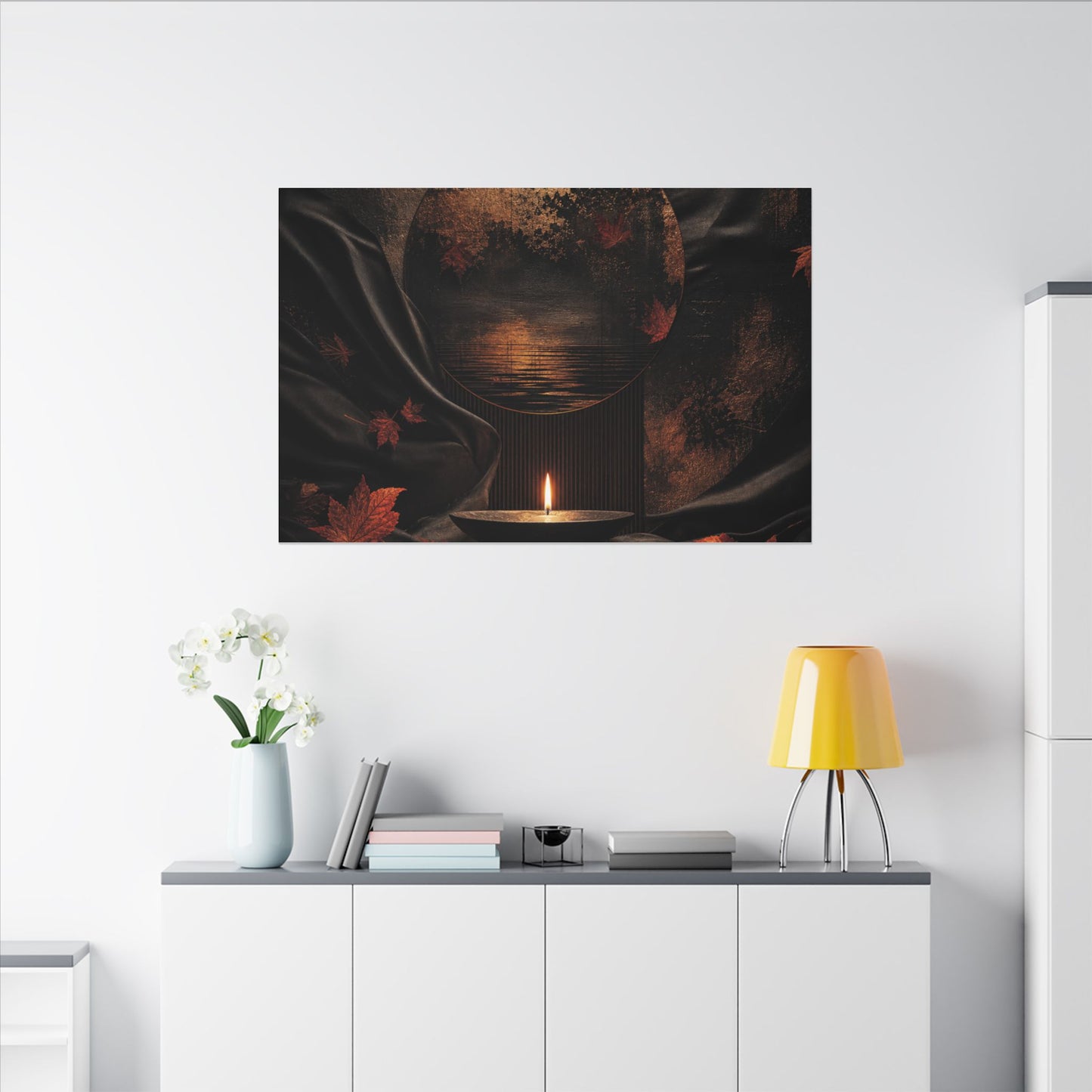 Silk Drape Autumn Canvas Art | Dark Japandi Moody Design