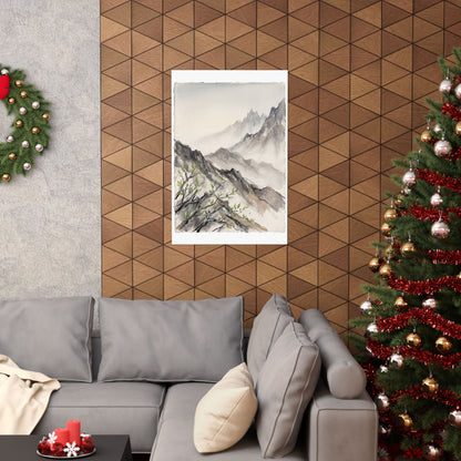 Mountain Mist Spring Wall Art Print | Japandi Elegant Design
