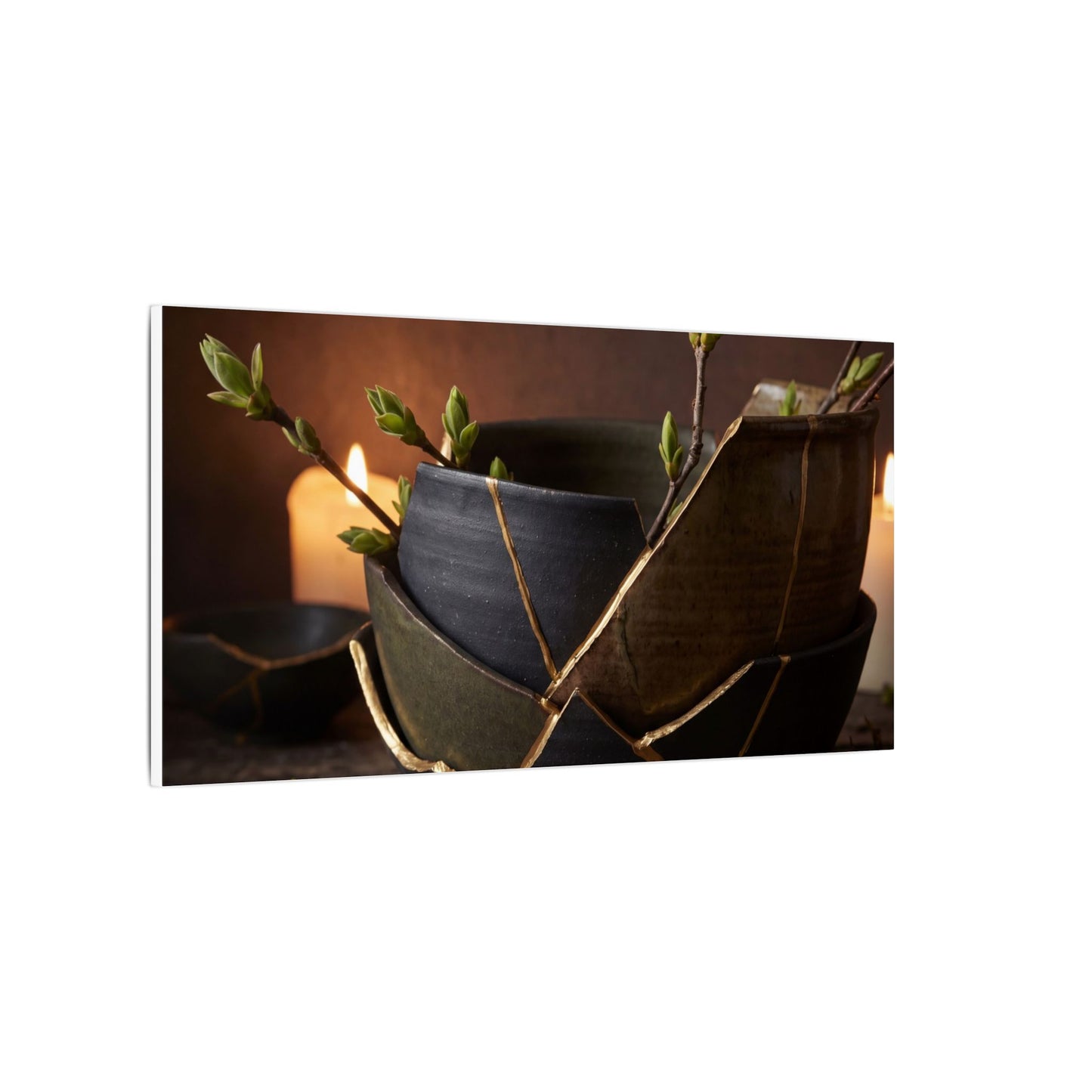 Broken Pottery Spring Canvas Art | Dark Japandi Luxurious Design