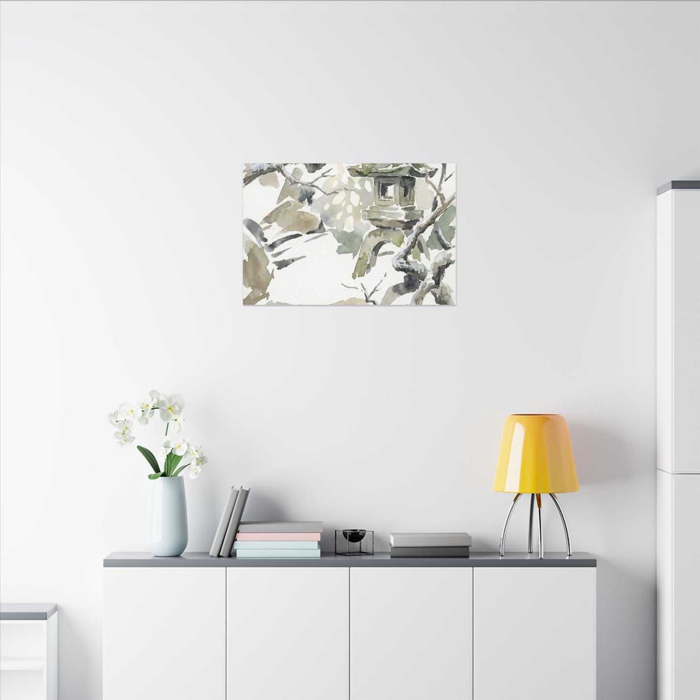 Elegant Stone Lantern Canvas Art - Watercolor Japandi