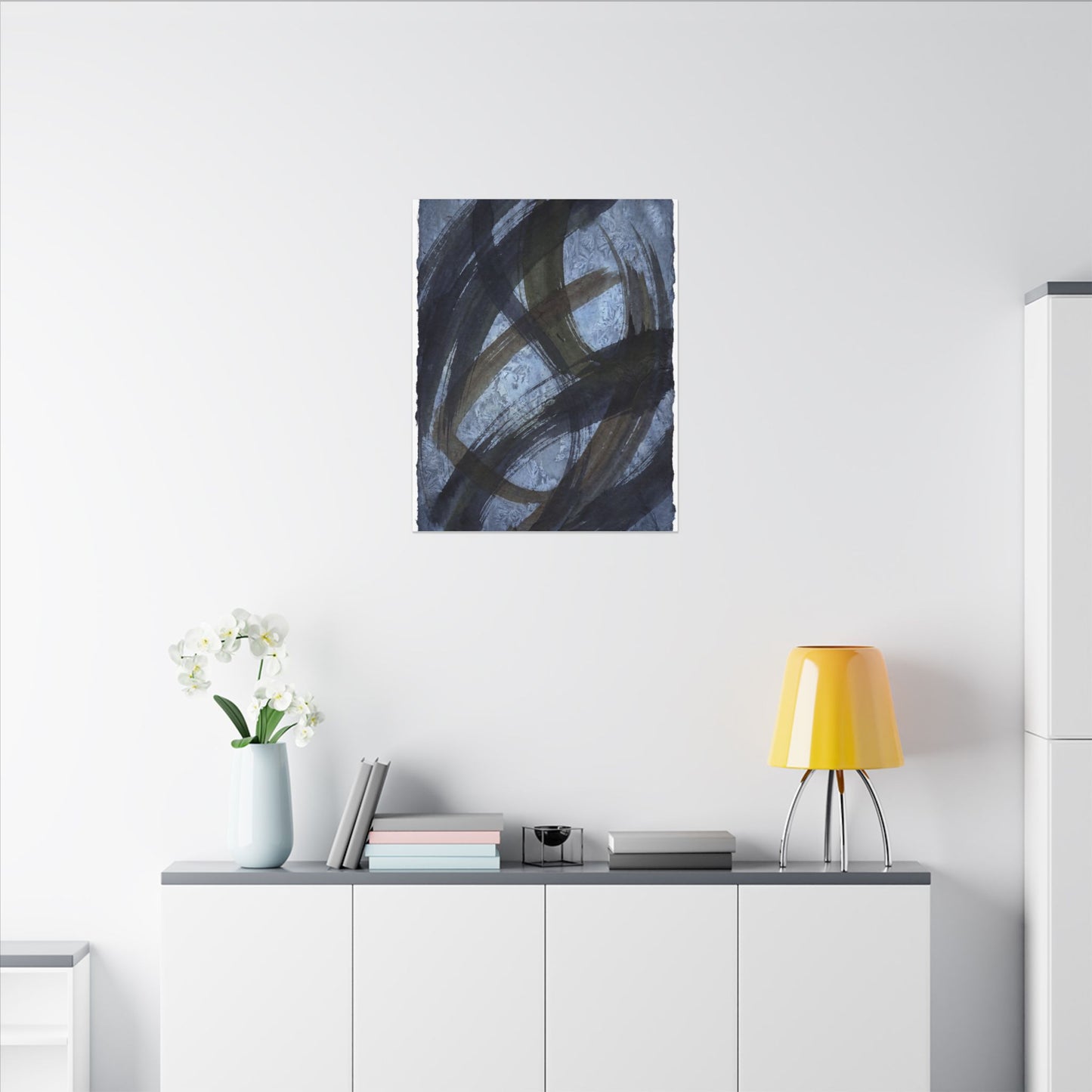 Ink Brushstroke Canvas Art | Winter Dark Japandi Shadow Zen Art
