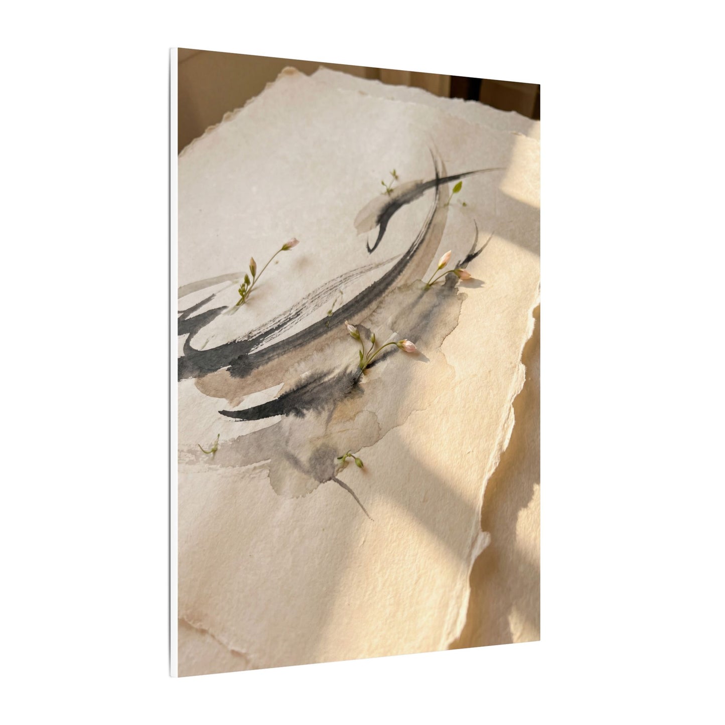 Ink Brushstroke Watercolor Canvas Art | Neutral Japandi Art