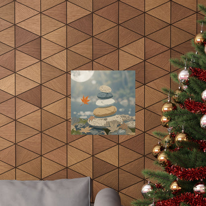 Earthy River Stones Wall Art Print - Japanese Pattern Japandi