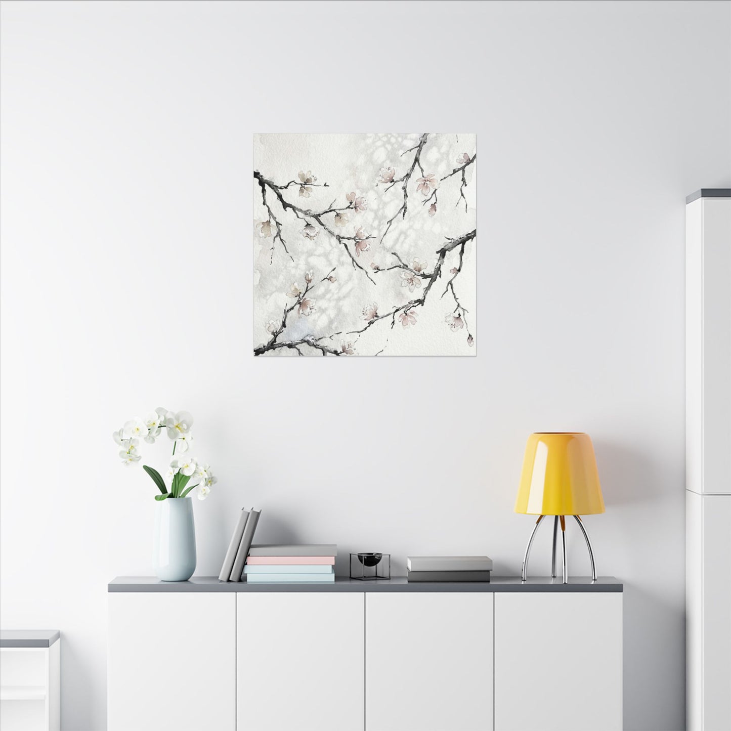 Cherry Blossom Canvas Art | Winter Japandi Watercolor Art