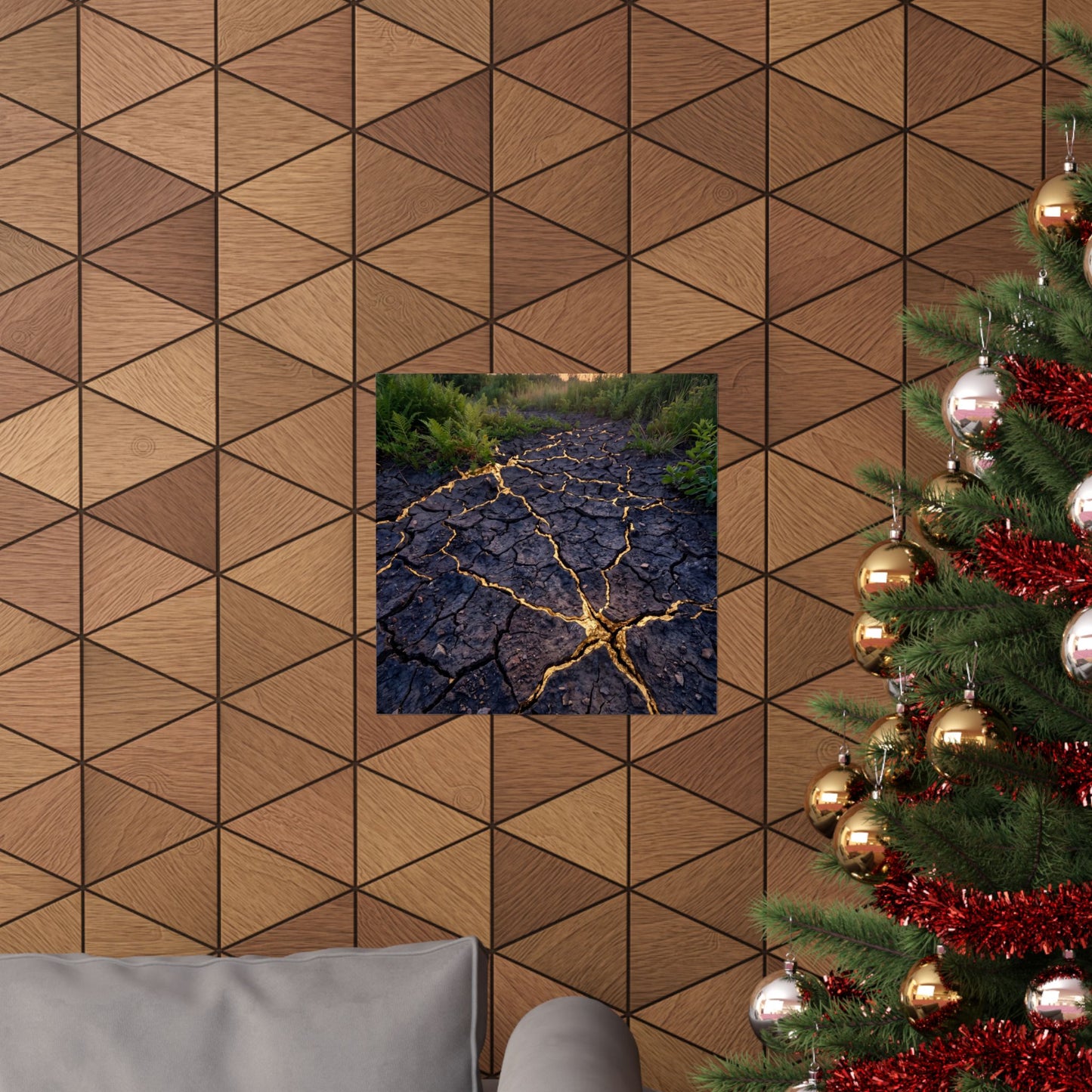 Cracked Earth Crackle Gold Wall Art Print | Beautiful Kintsugi Art