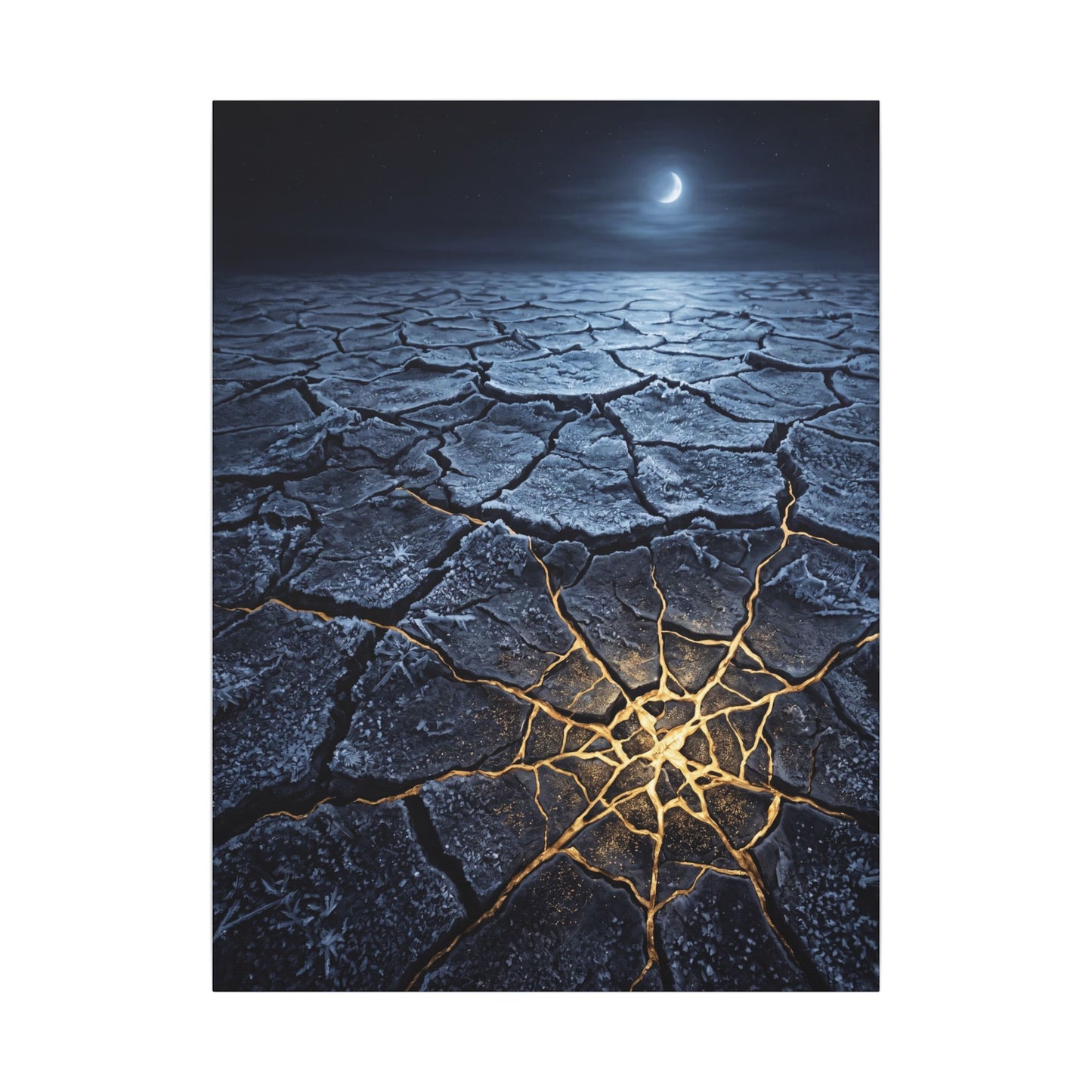 Moonlight Cracked Earth Canvas Art - Kintsugi Mono No Aware