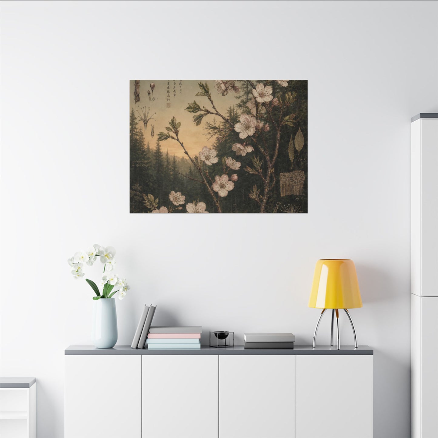 Spring Cherry Blossom Herbarium Canvas Art | Nostalgic Decor