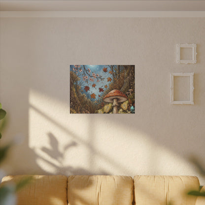Autumn Cherry Blossom Mushroom Illustration Canvas Art | Enchanting Decor