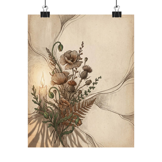 Dried Flowers Vintage Botanical Wall Art Print | Earthy Cottagecore Art