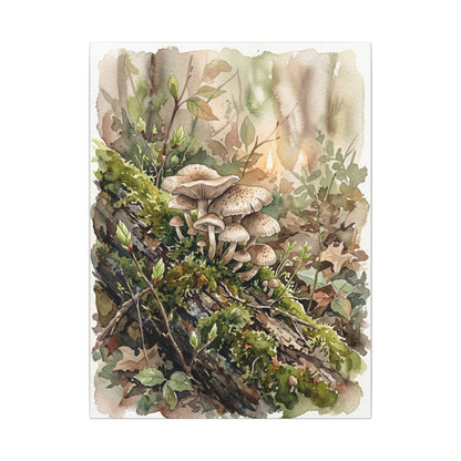 Wild Mushrooms Canvas Art | Spring Japandi Watercolor Art