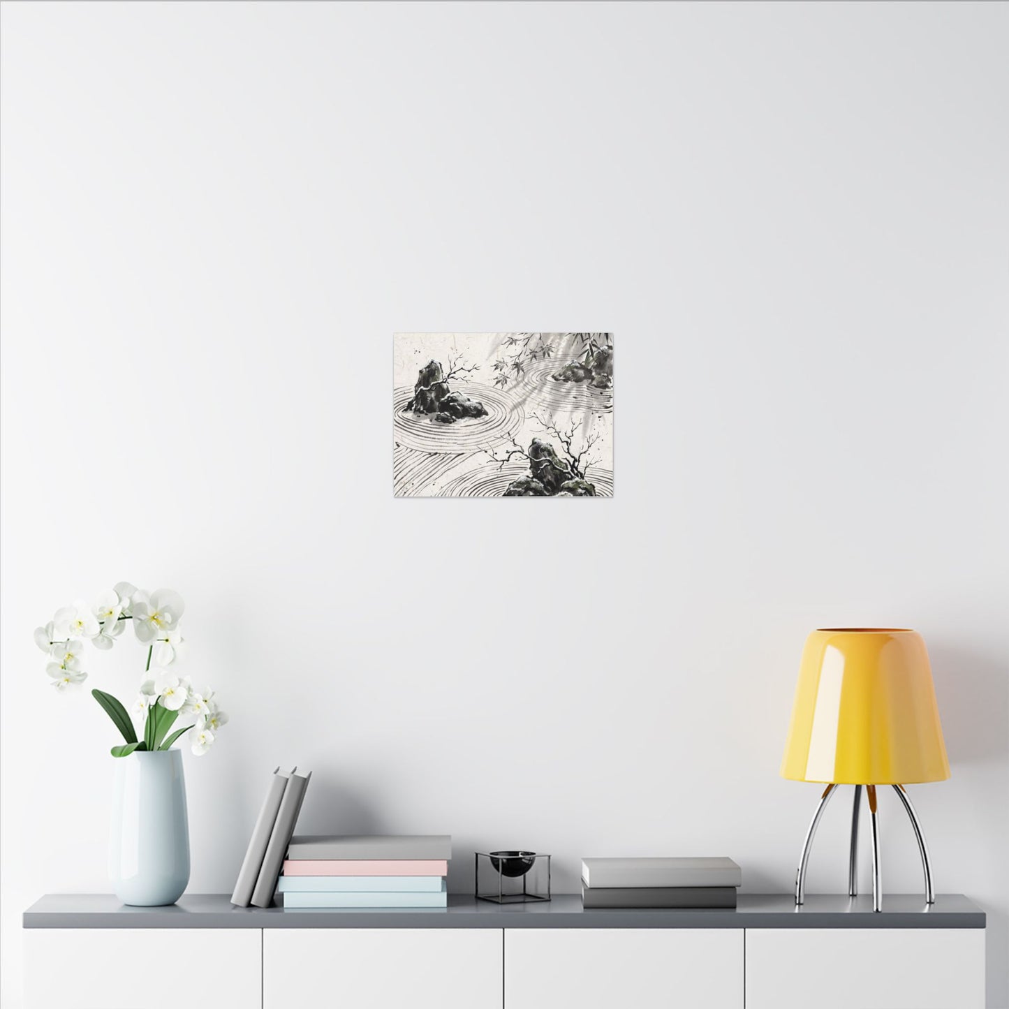 Rock Garden Canvas Art | Winter Zen Sumi E Art