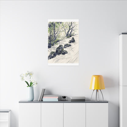 Dappled Rock Garden Canvas Art - Zen Mono No Aware