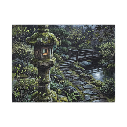 Japandi Stone Lantern in Moonlight | Texture Canvas Art Art Print