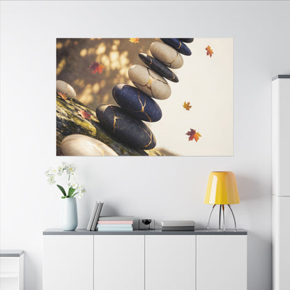 Ma River Stones Canvas Art - Kintsugi Gold Vein
