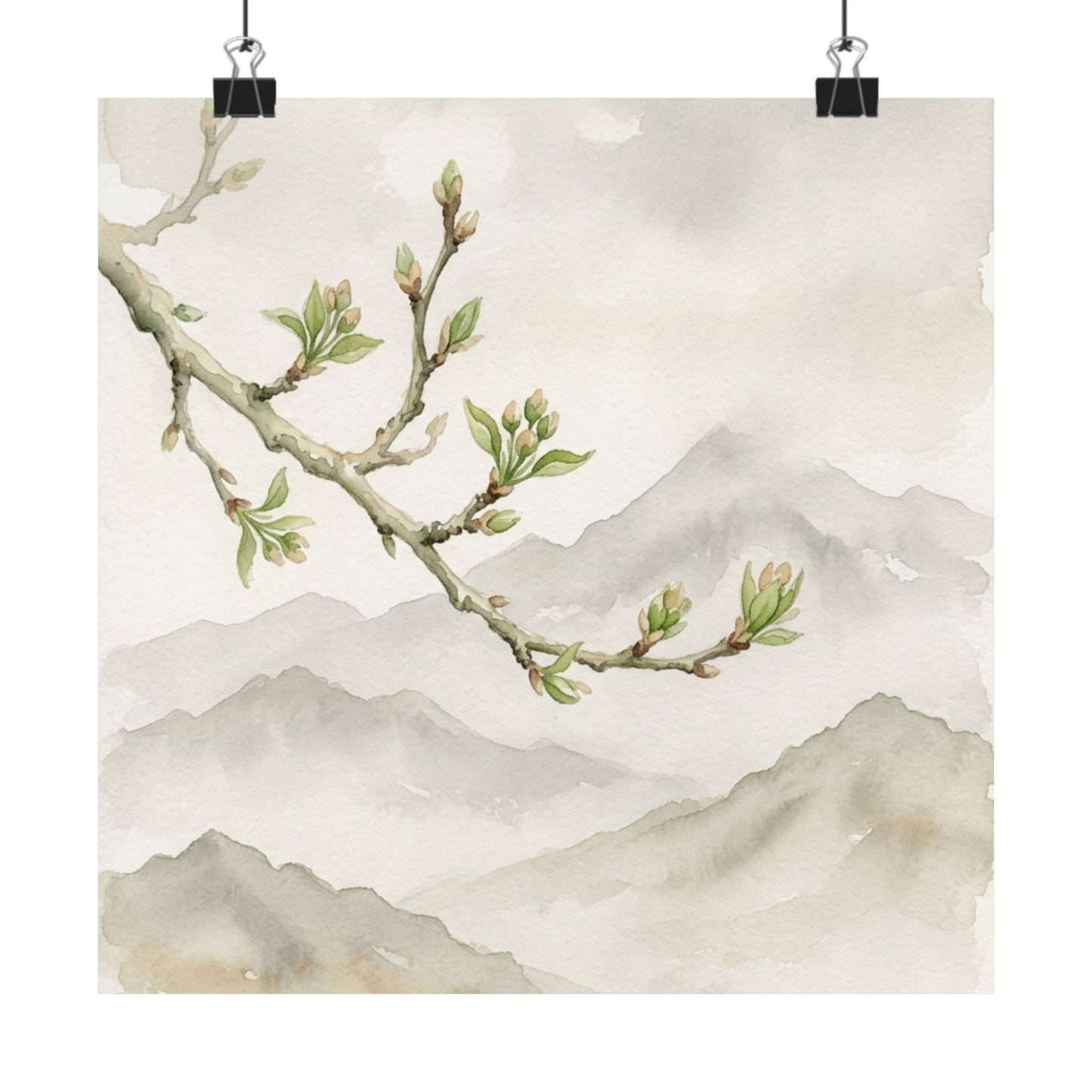 Overcast Mountain Mist Wall Art Print - Japandi Mono No Aware